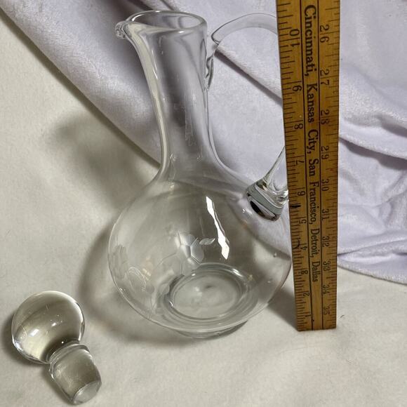 Etched Glass Elegant Cruet Bottle with Pour Spout, Handle & Heavy Ball Stopper - Picture 10 of 10